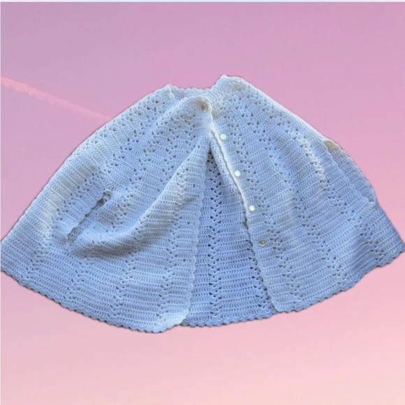 White crochet cardigan shawl cape with button up front, handmade - Picture 1 of 5